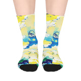 Abstract Blue & Yellow Mid-Length Socks — Artistic Watercolor Pattern thumbnail 1