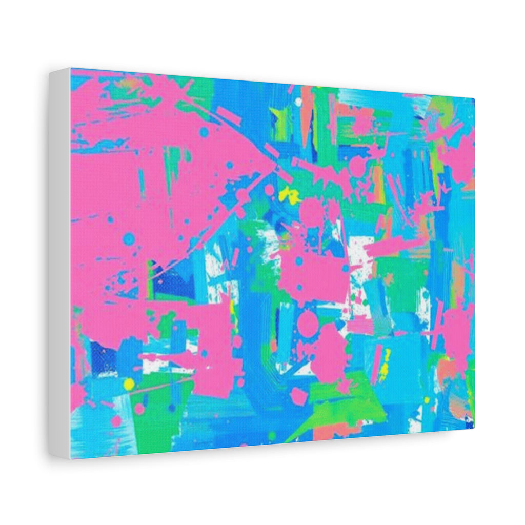Neon Splash Abstract Canvas Print – Bright Pink & Aqua Modern Wall Art