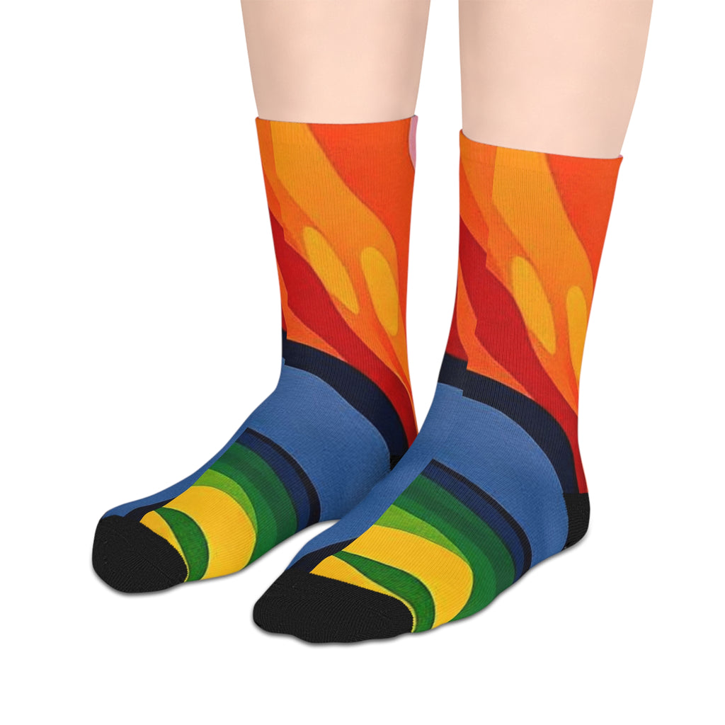 Colorful Abstract Flame Mid-Length Socks – Vibrant Rainbow Art Crew Socks