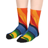 Colorful Abstract Flame Mid-Length Socks – Vibrant Rainbow Art Crew Socks thumbnail 3