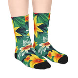 Tropical Floral Mid-Length Socks — Green Hibiscus Beach Print thumbnail 4