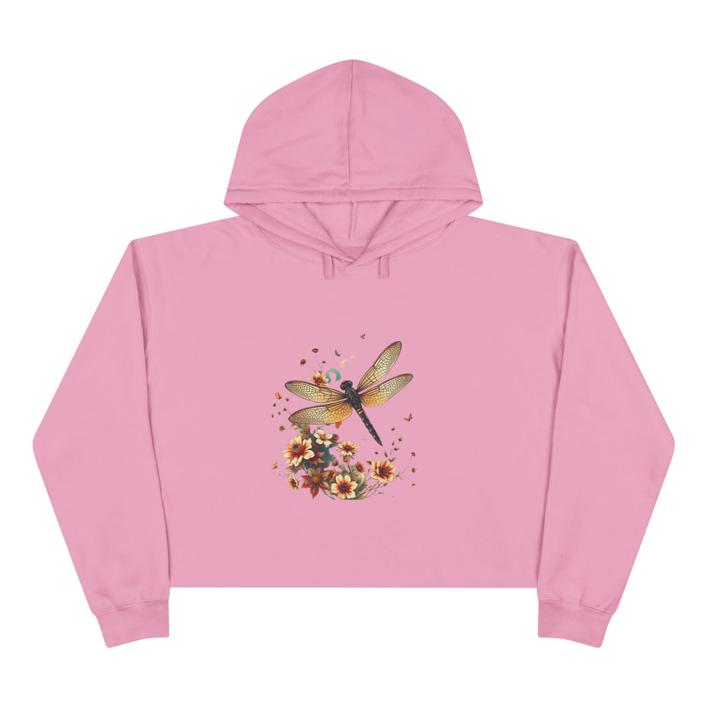 Dragonfly Floral Crop Hoodie — Botanical Watercolor Dragonfly Graphic