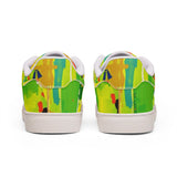 Men's Low-Top Sneakers — Bright Abstract Green & Yellow Leather Casual Shoes thumbnail 6