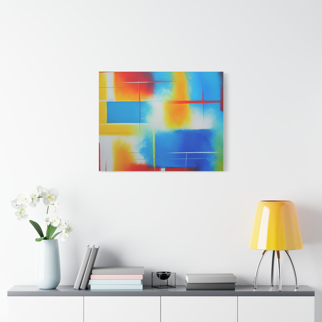 Abstract Color Field Matte Canvas Print — Vibrant Blue, Yellow & Red Stretched Wall Art