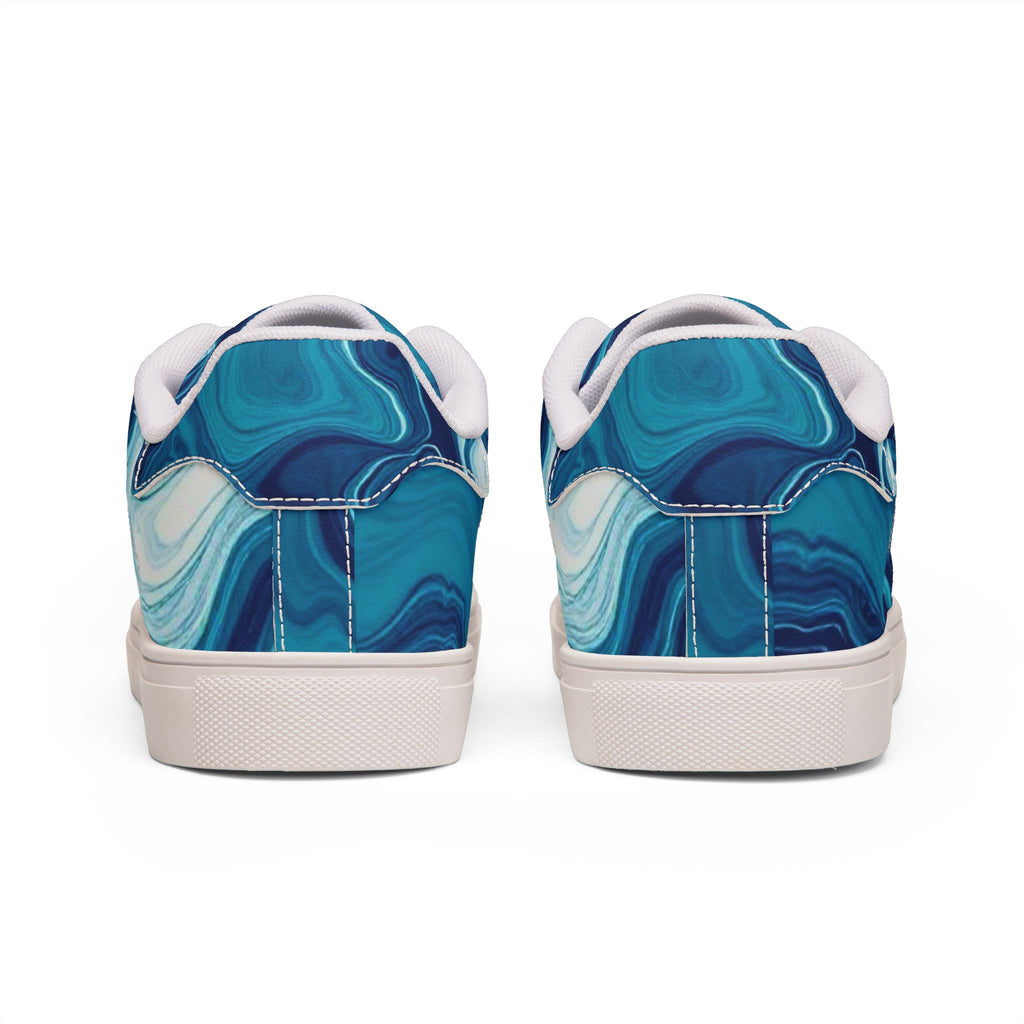 Men's Low-Top Sneakers — Blue Marble Swirl Leather Design