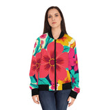Floral Burst Women's Bomber Jacket — Bright Hawaiian All-Over Print thumbnail 3