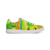 Men's Low-Top Sneakers — Bright Abstract Green & Yellow Leather Casual Shoes thumbnail 5