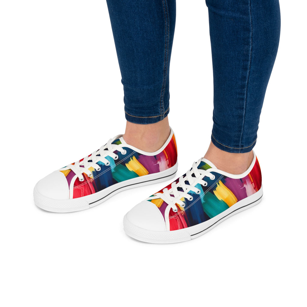 Abstract Rainbow Brushstroke Low Top Sneakers — Colorful Women's Canvas Shoes