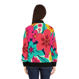 Floral Burst Women's Bomber Jacket — Bright Hawaiian All-Over Print thumbnail 4