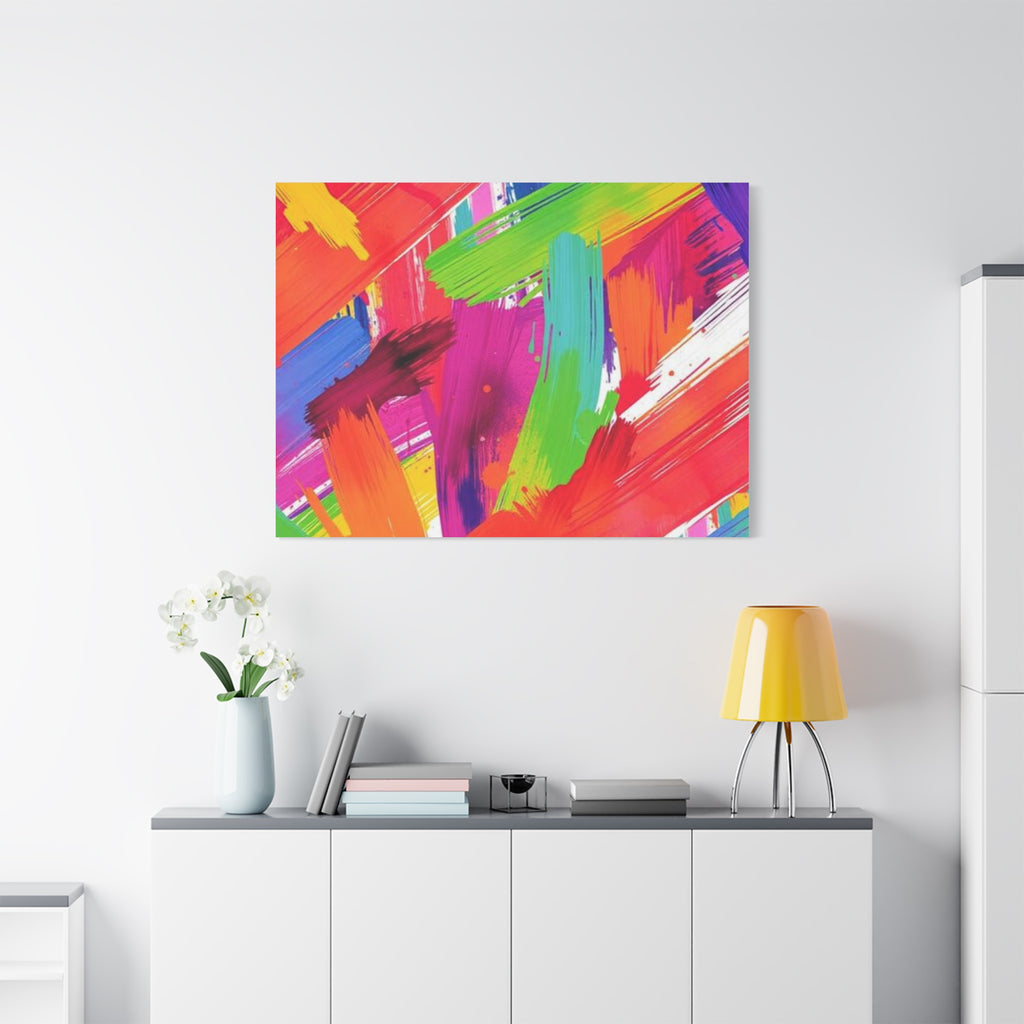 Abstract Rainbow Brushstrokes Matte Canvas Wall Art — Vibrant Stretched 1.25"
