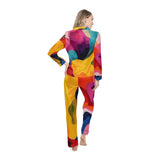 Colorful Abstract Satin Pajama Set — Women's Vibrant Lounge PJs thumbnail 4