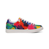 Men's Low-Top Leather Sneakers — Vibrant Multicolor Abstract Paint Splash Design thumbnail 1