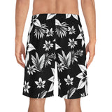 Black & White Hawaiian Floral Board Shorts — Men's Tropical Swim Trunks thumbnail 4