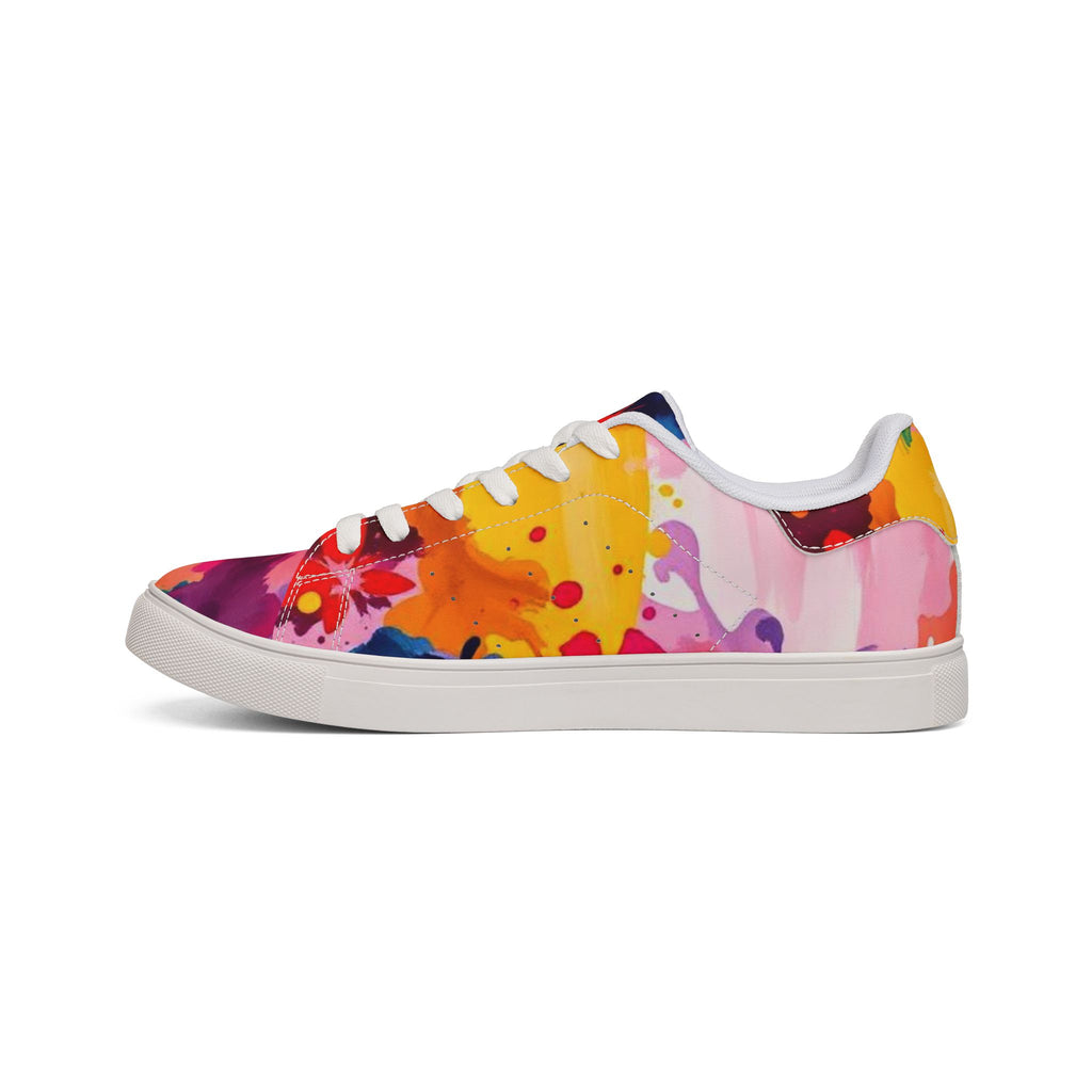 Color Splash Leather Sneakers — Men's Low-Top Abstract Paint Design