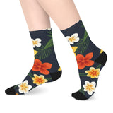 Tropical Floral Mid-Length Socks — Yellow & Orange Plumeria Design thumbnail 5