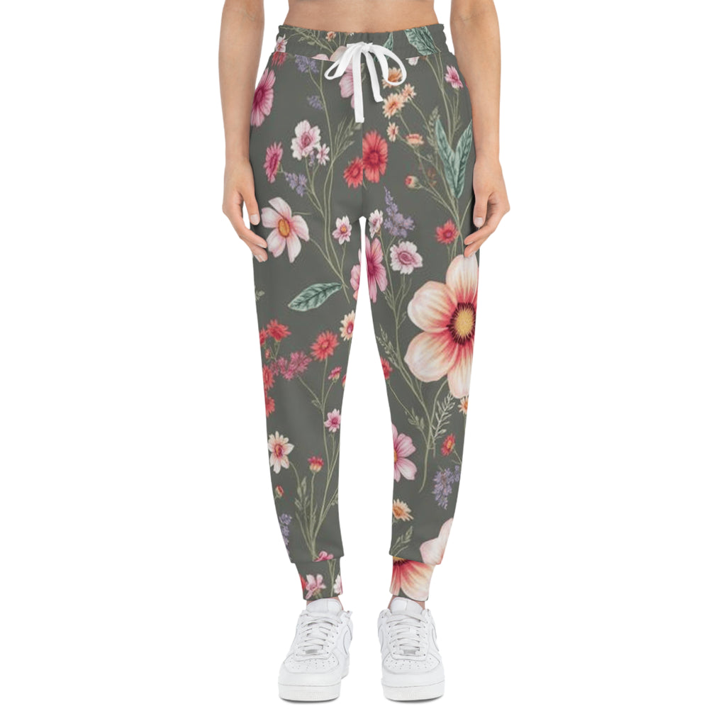 Floral Athletic Joggers — Vintage Meadow All-Over-Print Sweatpants