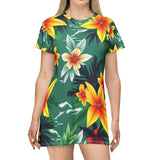 Tropical Floral T-Shirt Dress — Green Hibiscus All-Over Print thumbnail 3