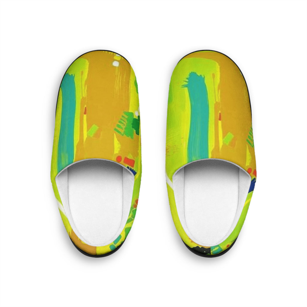 Colorful Abstract Men’s Indoor Slippers — Bright Yellow Artistic House Shoes