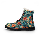 Floral Fur-Lined Leather Boots – Tropical Hibiscus Winter Boots for Women thumbnail 3