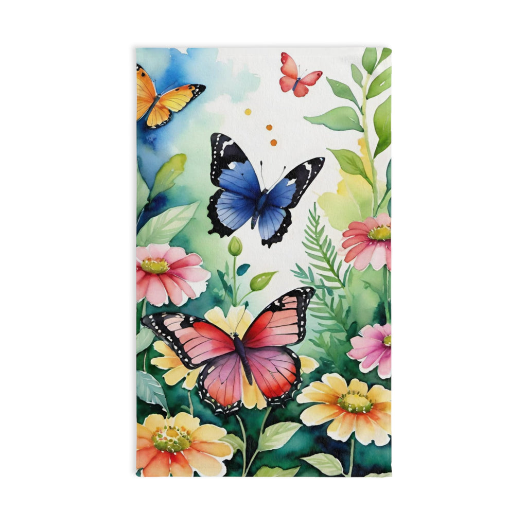 Butterfly Garden Hand Towel — Floral Spring Decorative Kitchen or Bath Towel