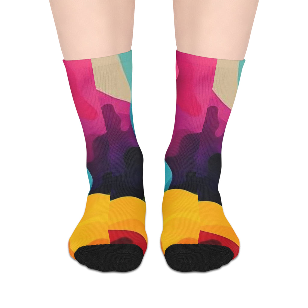Colorful Abstract Mid-Crew Socks — Vibrant Watercolor Pattern
