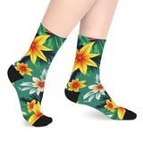 Tropical Floral Mid-Length Socks — Green Hibiscus Beach Print thumbnail 6