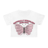 Emotionally Unavailable Since Birth Crop Tee — Pink Butterfly Graphic thumbnail 2