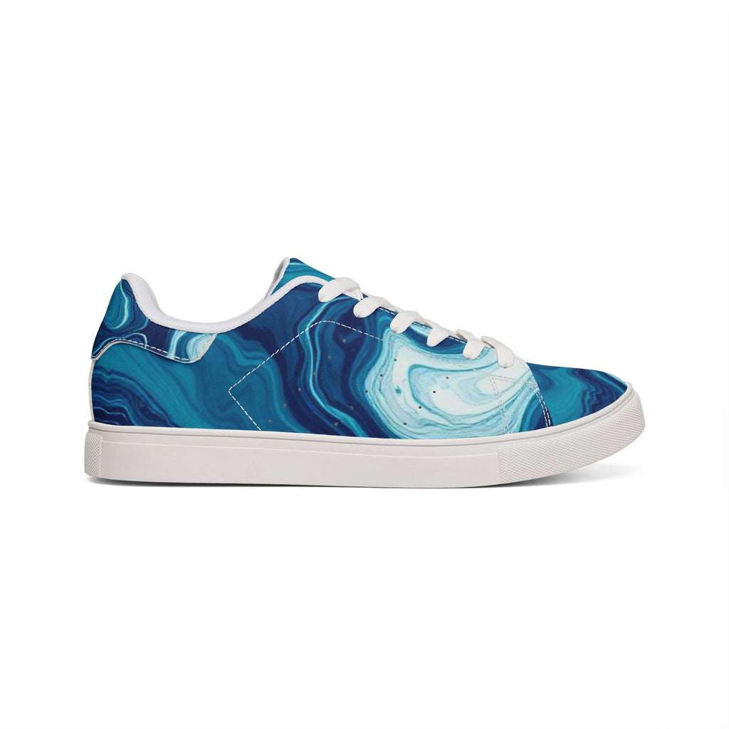 Men's Low-Top Sneakers — Blue Marble Swirl Leather Design