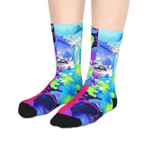 Vibrant Abstract Mid-Length Socks — Neon Tie-Dye Athletic Crew Socks thumbnail 3