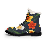 Floral Fur-Lined Leather Boots — Tropical Orange & Yellow Hibiscus Print thumbnail 4