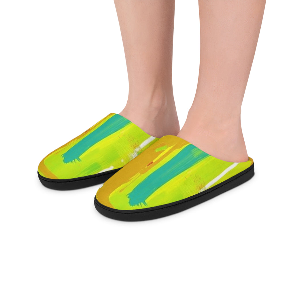 Colorful Abstract Men’s Indoor Slippers — Bright Yellow Artistic House Shoes