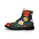 Floral Fur-Lined Leather Boots — Tropical Orange & Yellow Hibiscus Print thumbnail 3