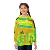 Kids Abstract Green Hoodie — Bright All-Over Print Sweatshirt thumbnail 4