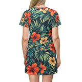 Floral Hibiscus T-Shirt Dress — Tropical All-Over Print Summer Dress thumbnail 4