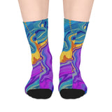 Colorwave Abstract Mid-Length Socks — Vibrant Psychedelic Marble Design thumbnail 1