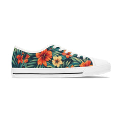 Tropical floral patterned sneaker on a white background