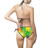 Abstract Tropical Green Bikini — Women's Tie-Side Swimsuit thumbnail 3