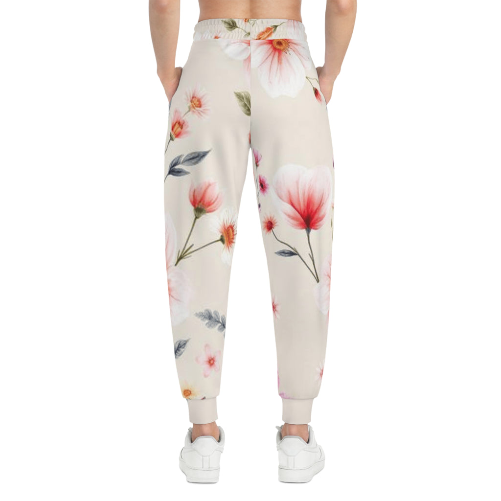 Floral Blush Athletic Joggers — Pink Watercolor Blossom All-Over Print