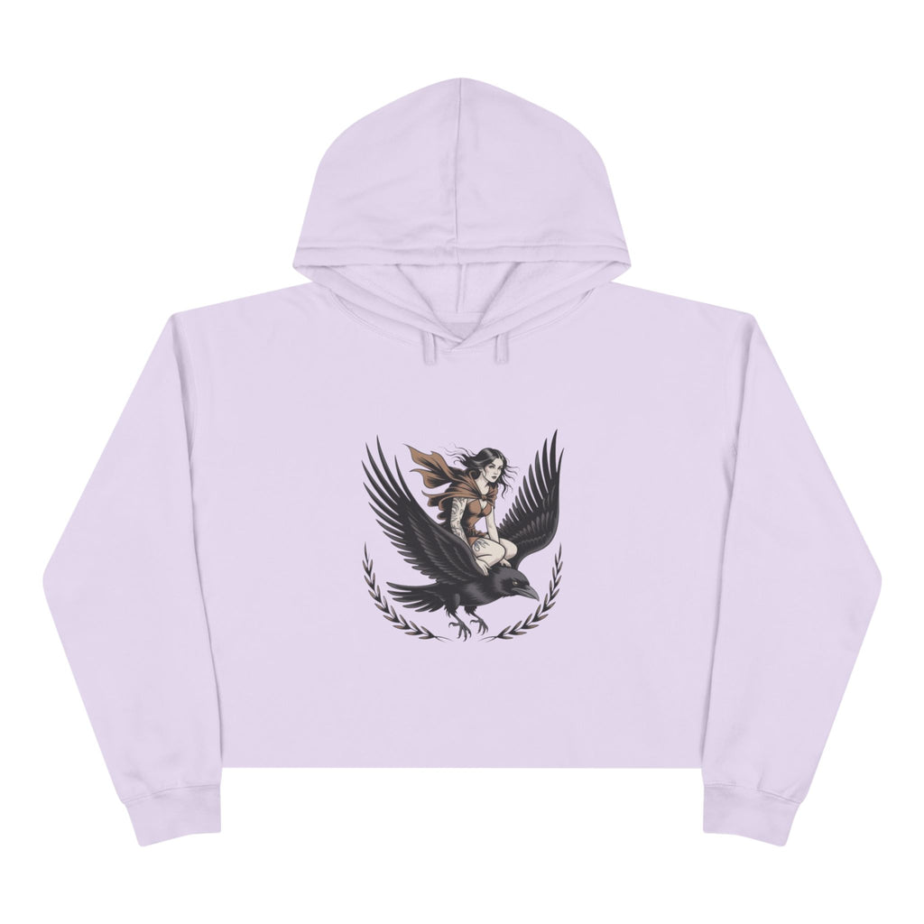 Angel Rider Crop Hoodie — Gothic Winged Angel Graphic Crop Sweatshirt