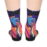 Psychedelic Swirl Mid-Length Socks — Vibrant Abstract Marble Design thumbnail 2