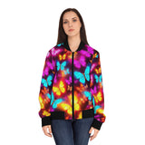 Butterfly Glow Bomber Jacket — Vibrant Neon Butterflies All-Over Print thumbnail 3
