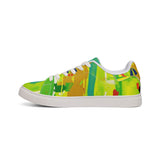 Men's Low-Top Sneakers — Bright Abstract Green & Yellow Leather Casual Shoes thumbnail 4