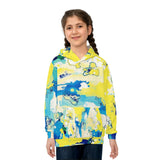 Kids Abstract Watercolor Hoodie – Blue & Yellow All-Over Print thumbnail 4