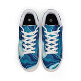 Men's Low-Top Sneakers — Blue Marble Swirl Leather Design thumbnail 2
