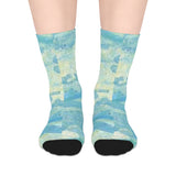 Aqua Tile Mid-Length Socks — Soft Blue Watercolor Pattern thumbnail 1