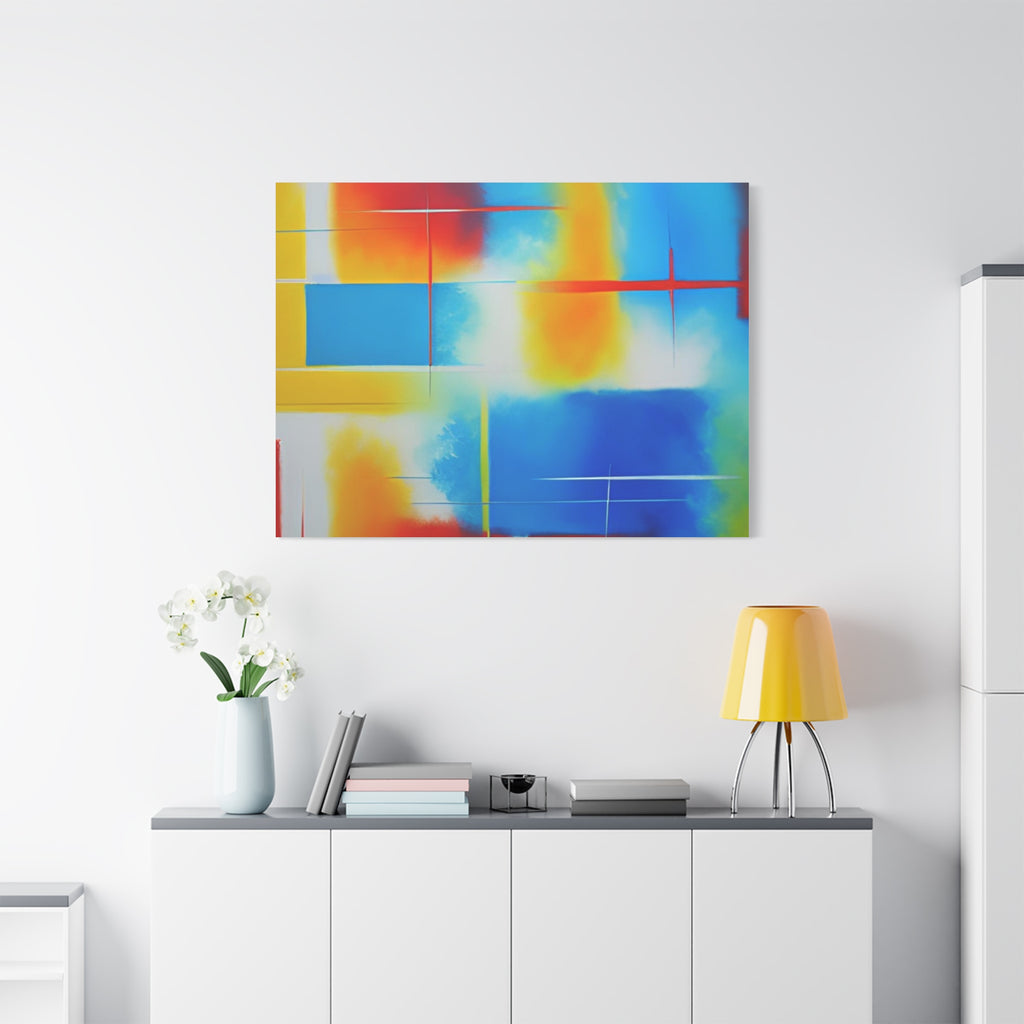 Abstract Color Field Matte Canvas Print — Vibrant Blue, Yellow & Red Stretched Wall Art