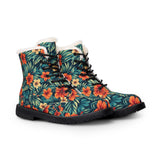 Floral Fur-Lined Leather Boots – Tropical Hibiscus Winter Boots for Women thumbnail 2