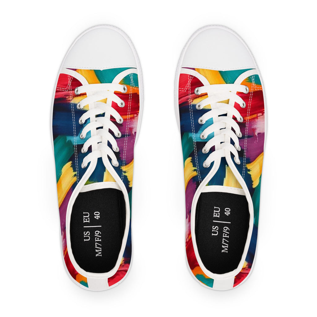 Abstract Rainbow Brushstroke Low Top Sneakers — Colorful Women's Canvas Shoes