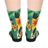 Tropical Floral Mid-Length Socks — Green Hibiscus Beach Print thumbnail 2