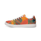 Men's Low-Top Sneakers — Abstract Orange Art Leather Shoes thumbnail 3